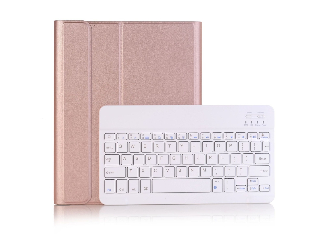 Capa Com Teclado Bluetooth Compatível Com Ipad Mini 2019 (12345) Ouro, Retroiluminada, Cor Rosa