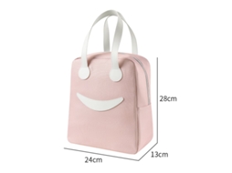 Bolsa Térmica Isolada com Estampa de Carinha Sorridente, Fácil de Limpar, Rosa, 24* 28* 13cm BRILVIBERA