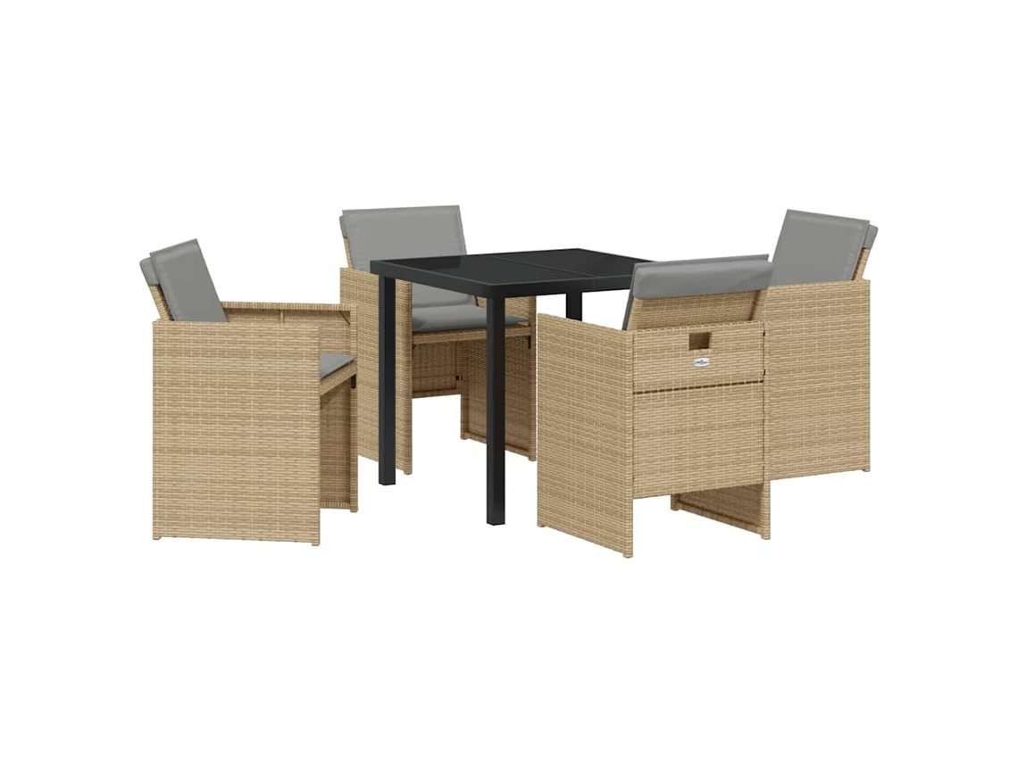 Conjunto de Móveis de Jardim HARLANV1 com 3 Pcs para Refeição Vime e Polipropileno Preto e Vidro