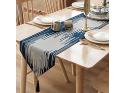 Runner de Mesa Azul 30x180cm Luxury com Franja, Durável para Mesa de Jantar