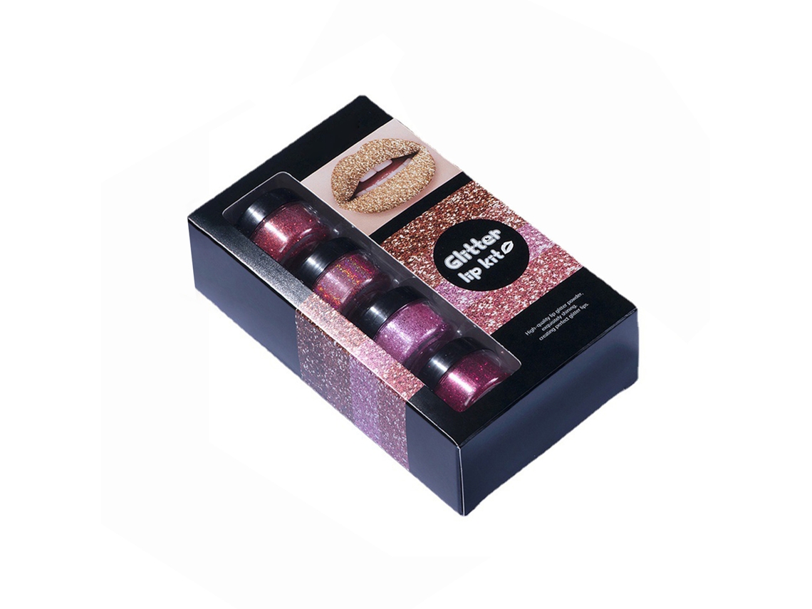 Kit para Lábios com Glitter, 4 Cores de Diamante Metálico Pigmentado, Primer e Pincel à Prova d'Água