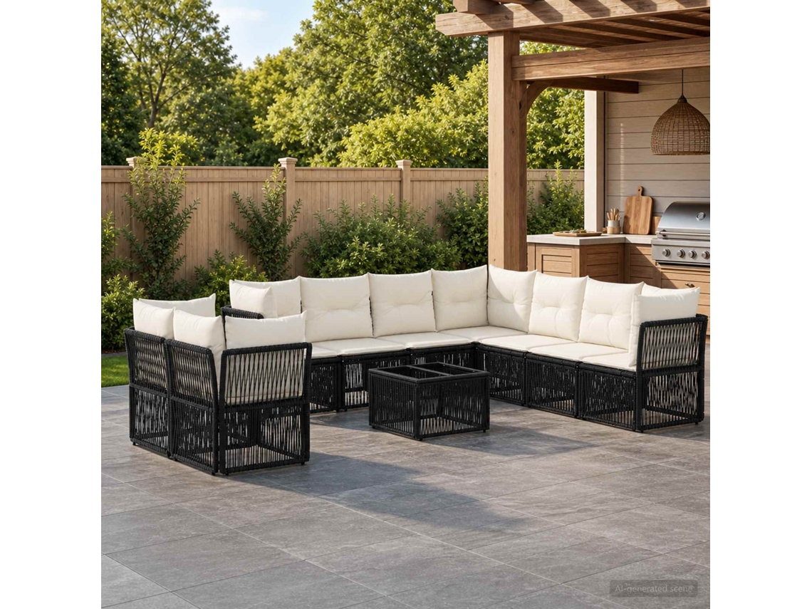 Vidaxl Conjunto De Sofá De Jardim 10 Pcs Preto Vime Pe