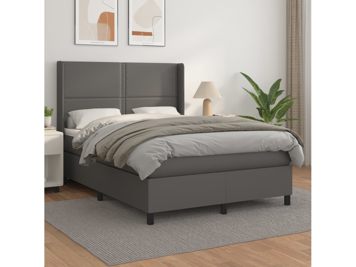 Cama Com Molas/colchão 140x200 Cm Couro Artificial Cinzento