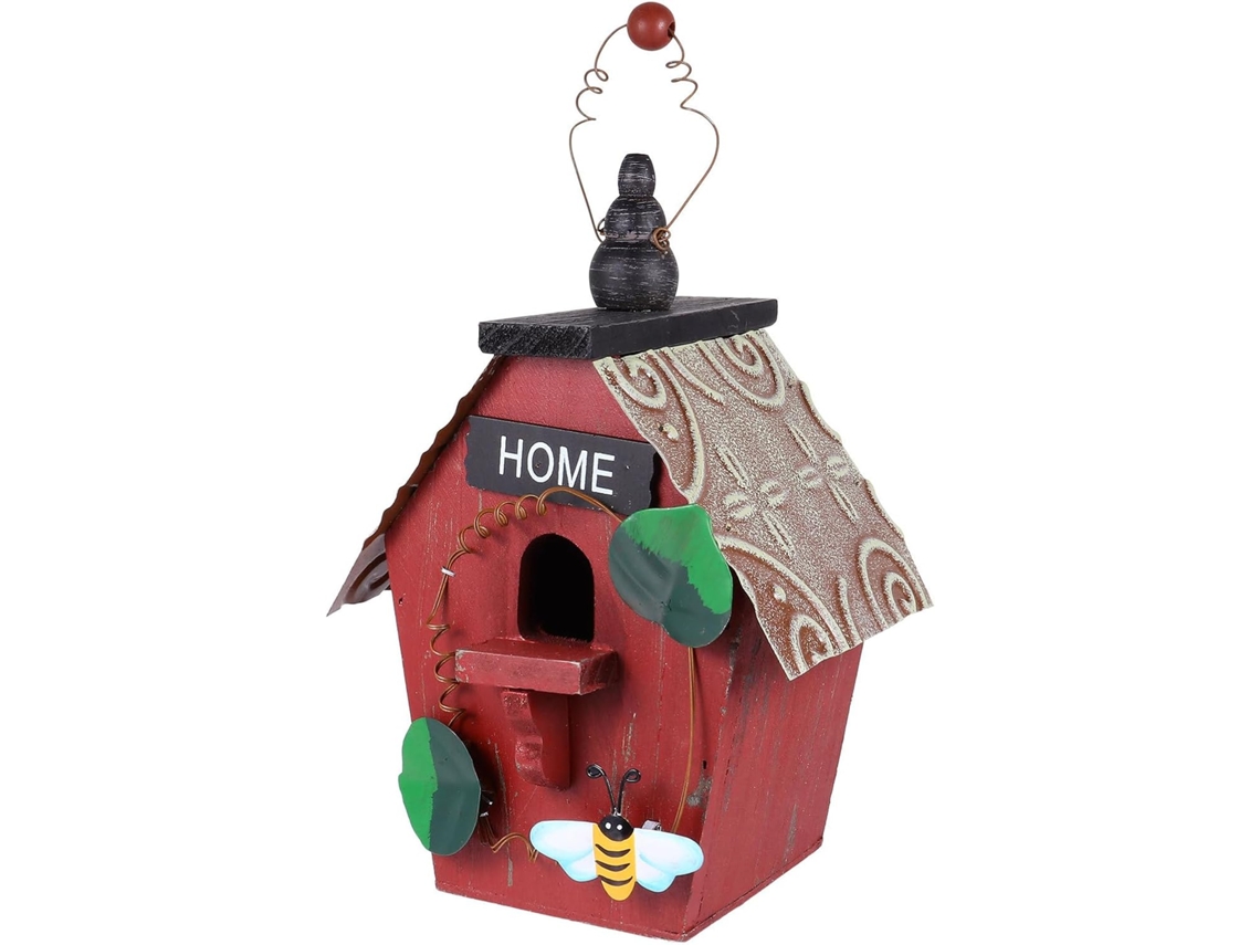 Casinha Pássaros Decorativa Exclusiva Exterior Madeira Vermelha Pendurar Resistente Apodrecimento Desbotamento GOKOCO