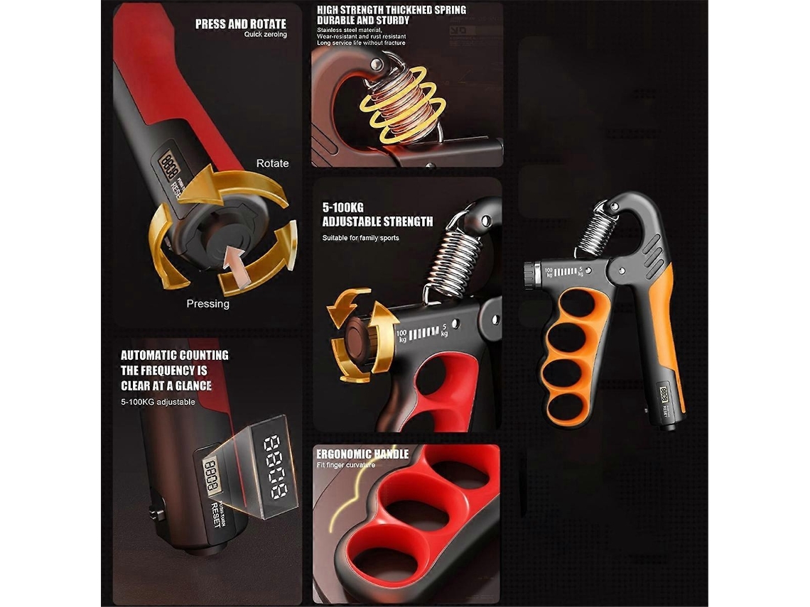 Lurelia Fortalecedor De Mão, Pack 2, 4,5-100 Kg, Com Contador, Ajustável, Para Dedos E Antebraço