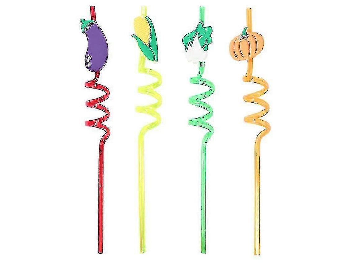 4pcs Canudos Plásticos Reutilizáveis Festa Havaí Aniversário Padrão Legumes