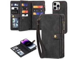 Capa Fólio Livro Fecho Correr para iPhone 12 pro max VEANXIN Preto