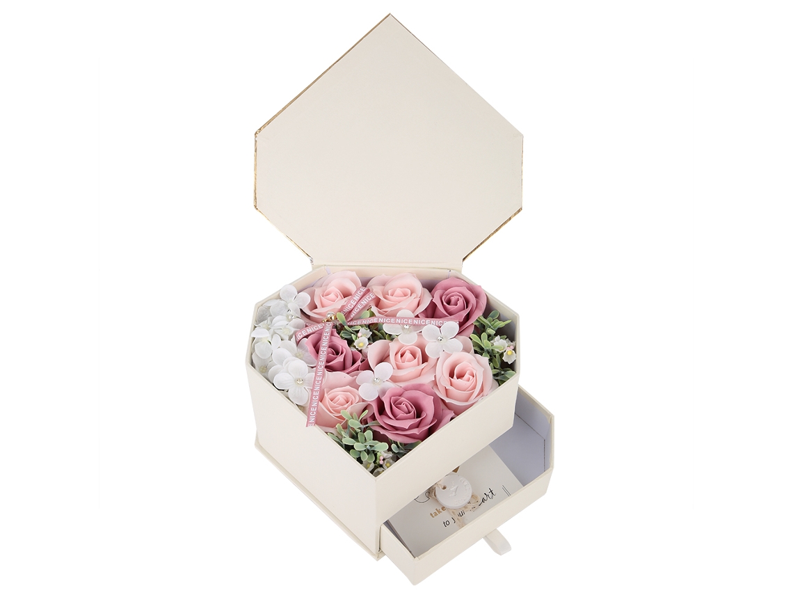 Sabonete Artesanal Flor de Rosa Presente Romântico Caixa Coração Rosa