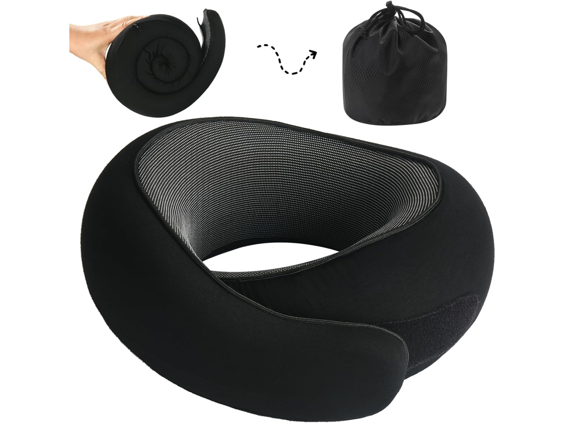 Travesseiro De Viagem Em Formato U Comfort, Espuma Viscoelástica Preta. Aquaforge