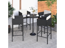 Vidaxl Bancos De Bar Com Almofadões 4 Pcs Vime Pe Preto