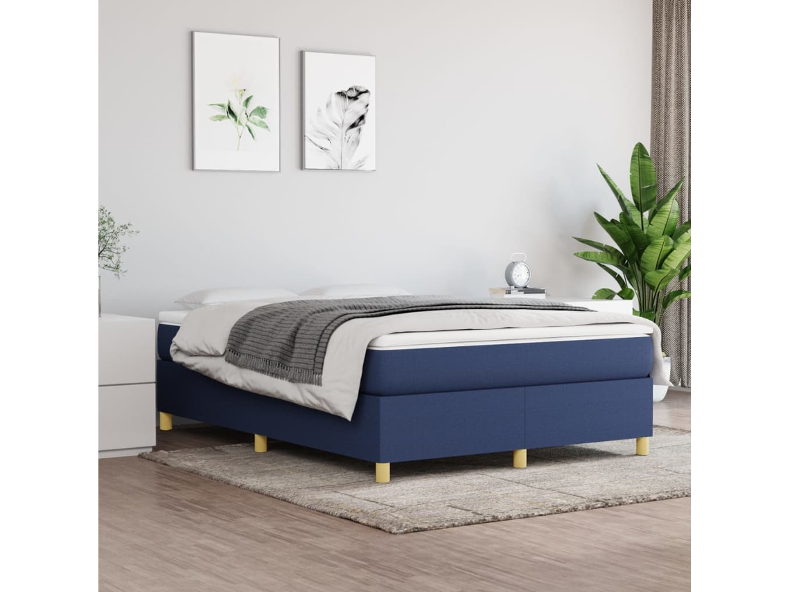 Vidaxl Cama Com Molas/colchão 140x190 Cm Tecido Azul