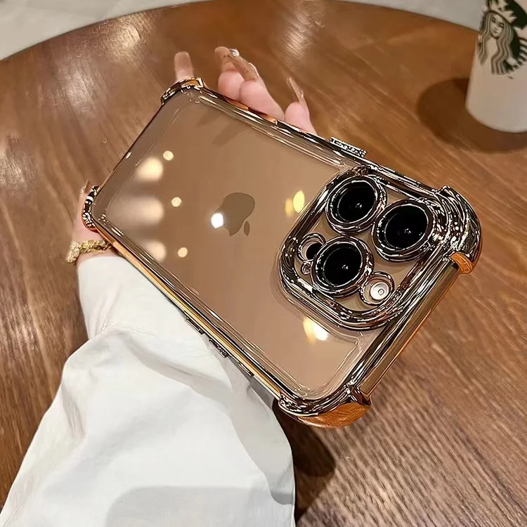 Capa Transparente Eletroplaqueada À Prova De Choque Para Iphone 15 (dourado Deserto), Resistente A Impactos.