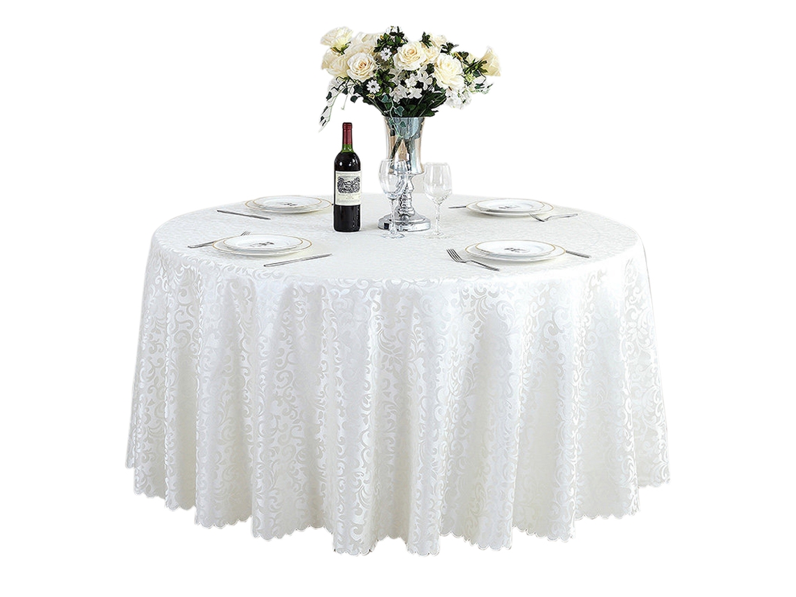 Toalha de Mesa Jacquard Poliéster Resistente À Prova de Derramamento para Jantar Banquete de Cozinha Redondo 1,8M Branco Puro