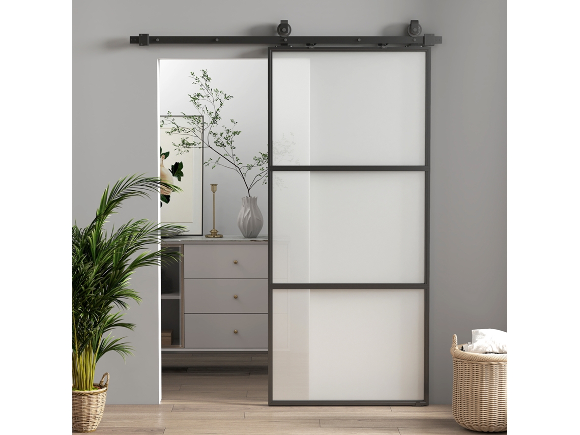 Porta de Vidro Deslizante S/MARCA, preta, 91,4x203,2 cm, fecho suave, ferragens para banheiro ou sala