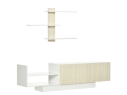 Móvel De Tv Sala De Estar 150x31,5x40 Cm Com Prateleira De Parede 95,5x16x60 Cm, Madeira E Branco