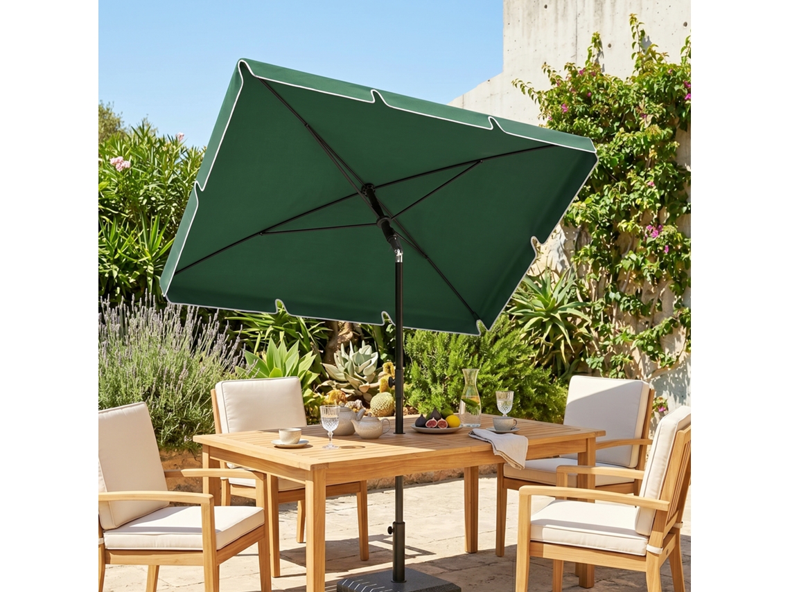 Guarda sol Retangular de Alumínio para Terraço, 2x1,3x2,5 M, com Função de Inclinação, Verde.