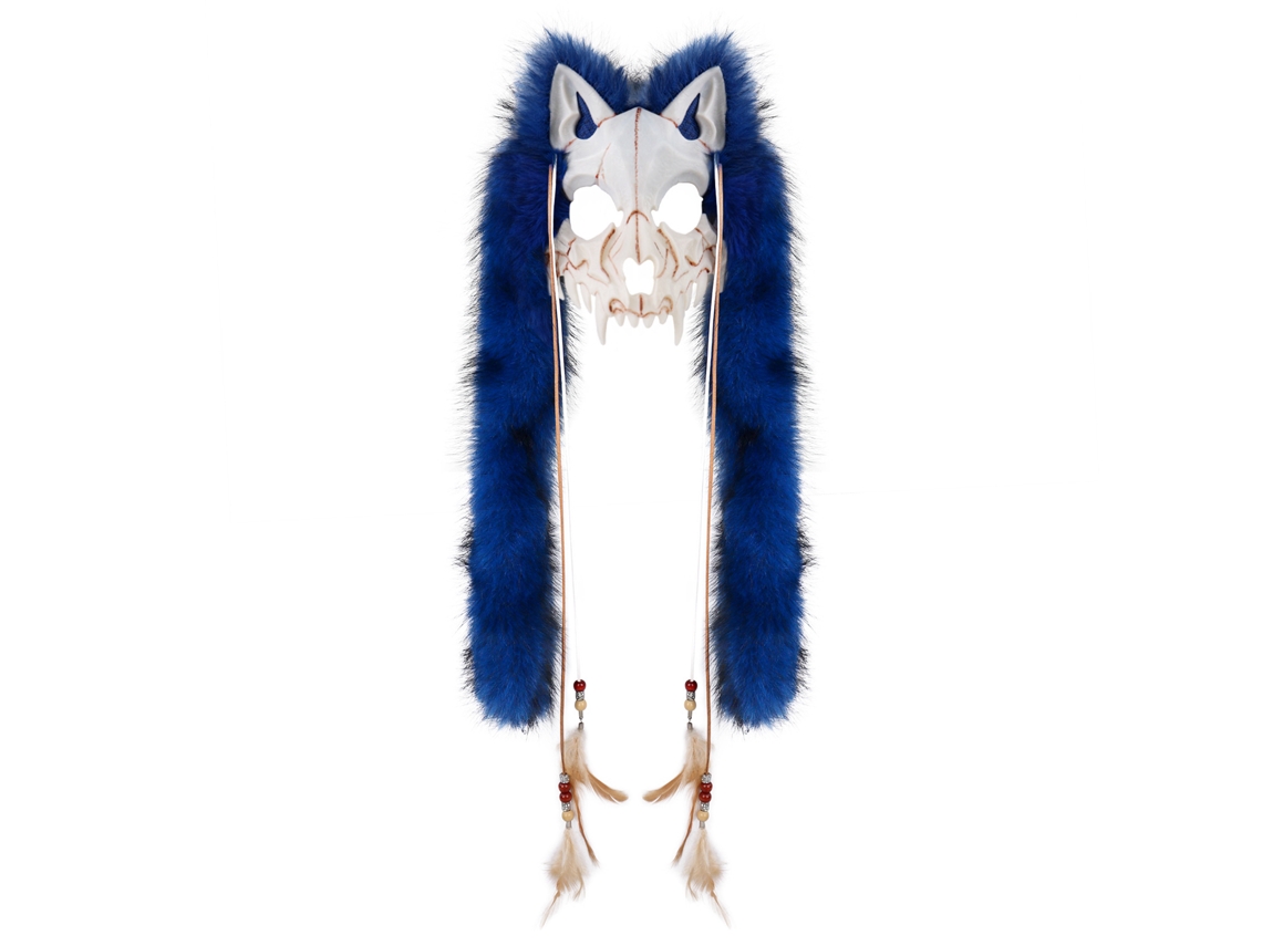 Máscara De Fantasia De Lobisomem Para O Halloween, Com Acessórios De Pêlos Falsos, Azul E Branco