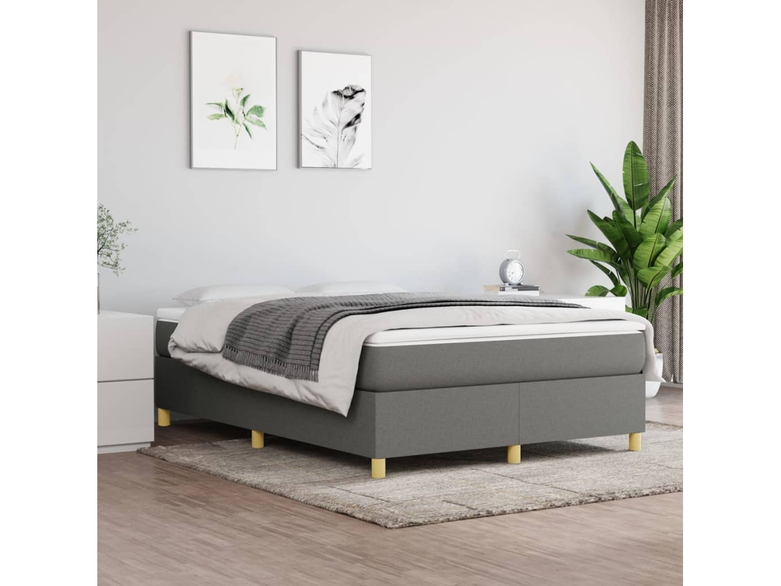 Estrutura De Cama Sem Colchão 140x190 Cm Tecido Cinzento-escuro