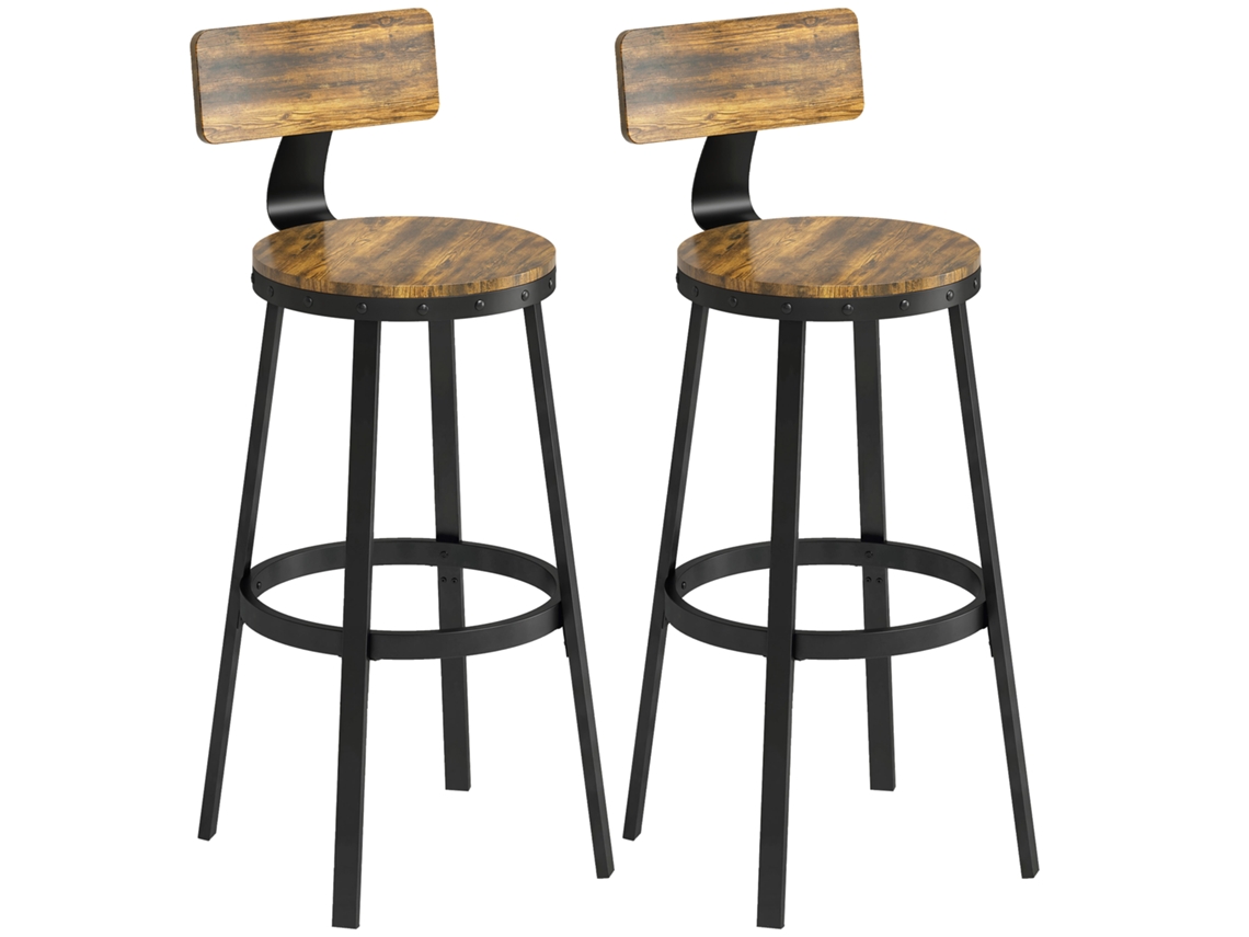 Banco de bar rústico 2 peças com apoio para os pés, madeira e metal (37x47x96 cm) marrom BTFORUS