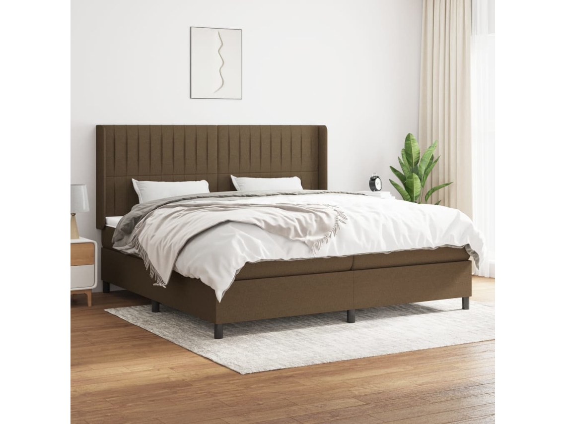 Cama Com Molas/colchão 200x200 Cm Tecido Castanho-escuro