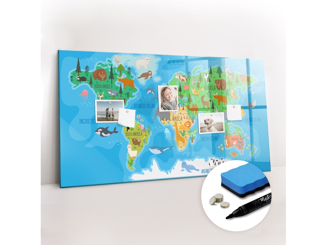 Quadro De Vidro Magnético Mapa De Desenhos Animados Para A Sala De Estar Espelharte (120x60 Cm)