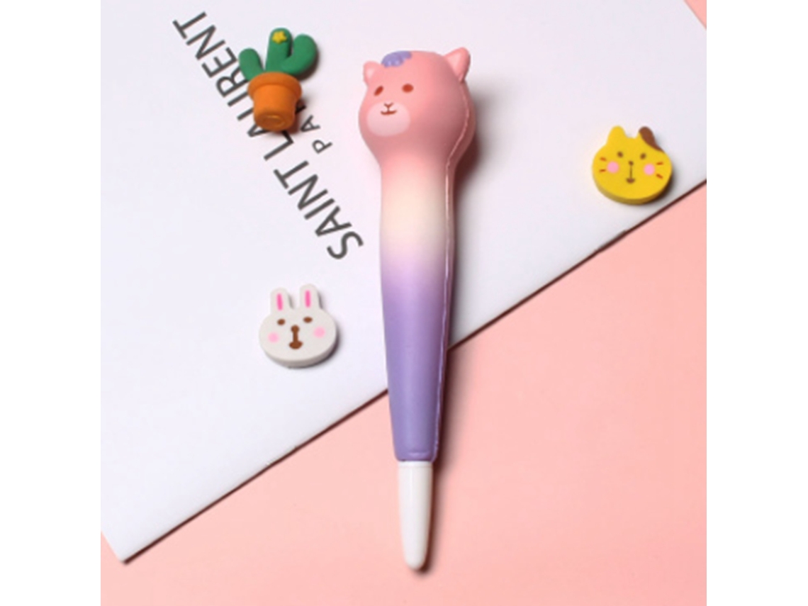 Plumas Squishy Bonitas para Aliviar o Estresse Escrever Suave Plumas de Gel Kawaii para Presentes Escolares Urso Rosa Roxo