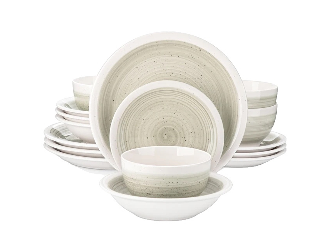 Conjunto De Louça Em Grés, Inclui Pratos De Jantar E Sobremesa, Tigelas Para Cereais E Massas, Bege, 16 Peças Oem
