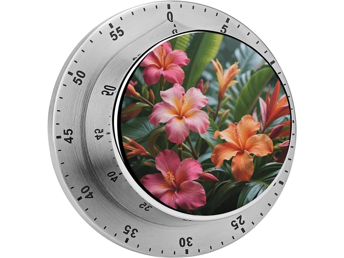 Temporizador Digital De Aço Inoxidável Com Estampa Flores Tropicais