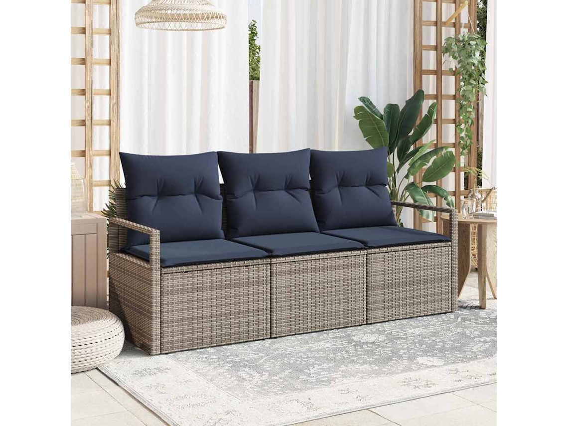 Vidaxl Conjunto De Sofás 3 Pcs Cinzeto Vime Pe