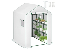 Estufa Jardim de com 1 Porta 2 Janelas Prateleiras 3 Níveis para Hortaliças Plantas Flores Lona de Pe 140 X 143 X 190 Cm Branco