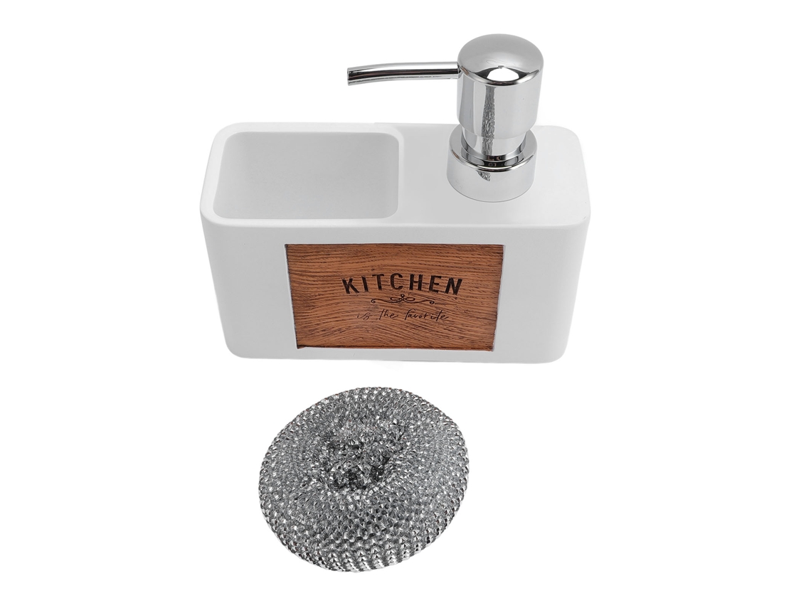 Dispensador de Sabão de Louça Resina Abs com Escova para Cozinha e Banheiro Branco