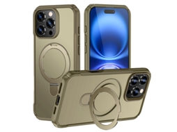 Capa Iphone 15 Pro Max Magnética Temperada, Compatível Magsafe, Suporte Invisível E Anel, Proteção Militar - Caqui