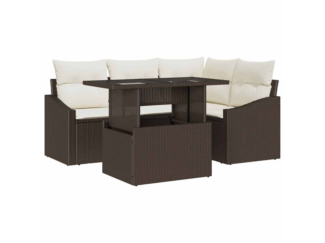 Maison Exclusive - Conjunto De Sofá De Jardim 5 Pcs Marrom E Creme Vime Pe