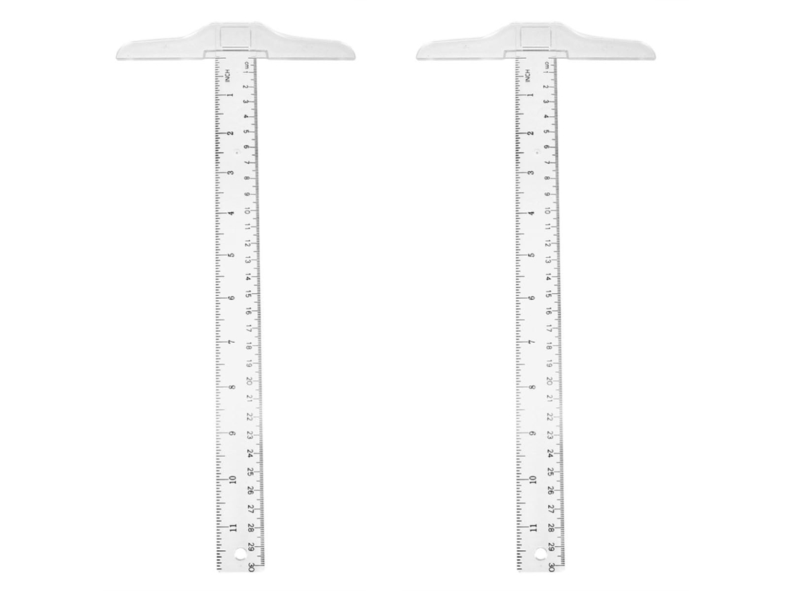 Régua T de plástico transparente 30cm, 2 unidades.