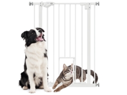 Barreira Segurança Cães 74 100cm, Porta Gatos, Fecho Automático, Altura 91,4cm, Branco, Escadas e Portas. Ge