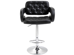 Banquinho Giratório Com Altura Ajustável 94-114cm, Encosto E Apoio Pés, 61x50x94-114cm, Preto