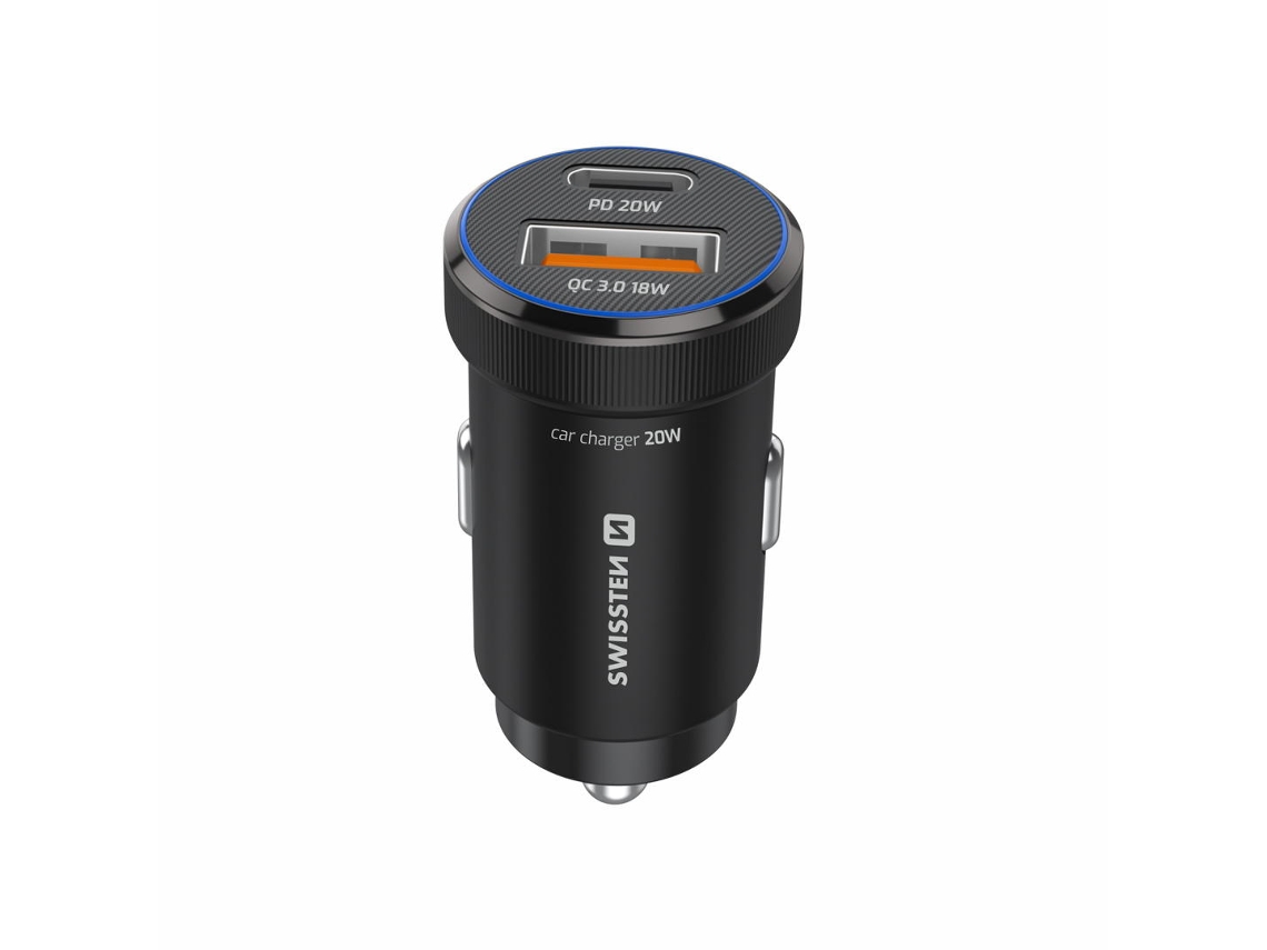 Carregador Auto SWISSTEN 20W com 1x USB-C PD 20W e 1x USB-A 18W QC 3.0