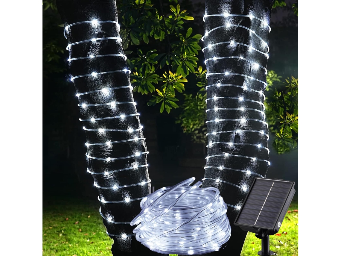 Guirlanda Solar De Tubo Exterior,12m 100 Leds,8 Modos,impermeável,para Jardim,terraço,varanda Btforus (branca)