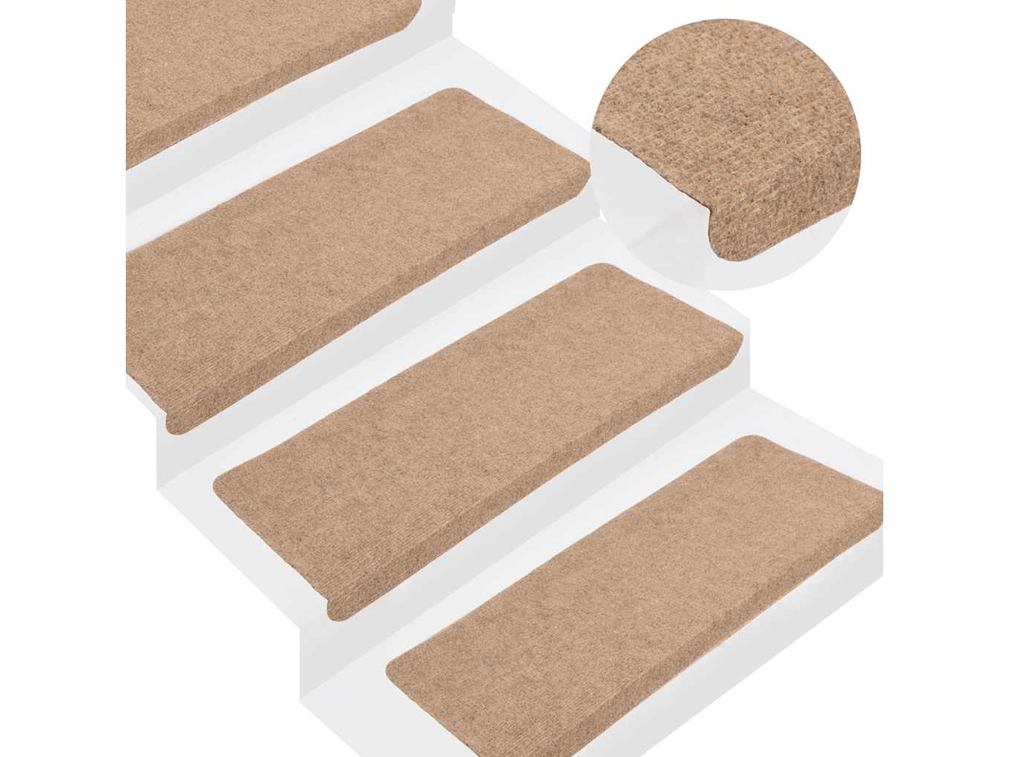 Tapetes De Escada Autoadesivos 15 Pcs 65x24,5x3,5 Cm Bege