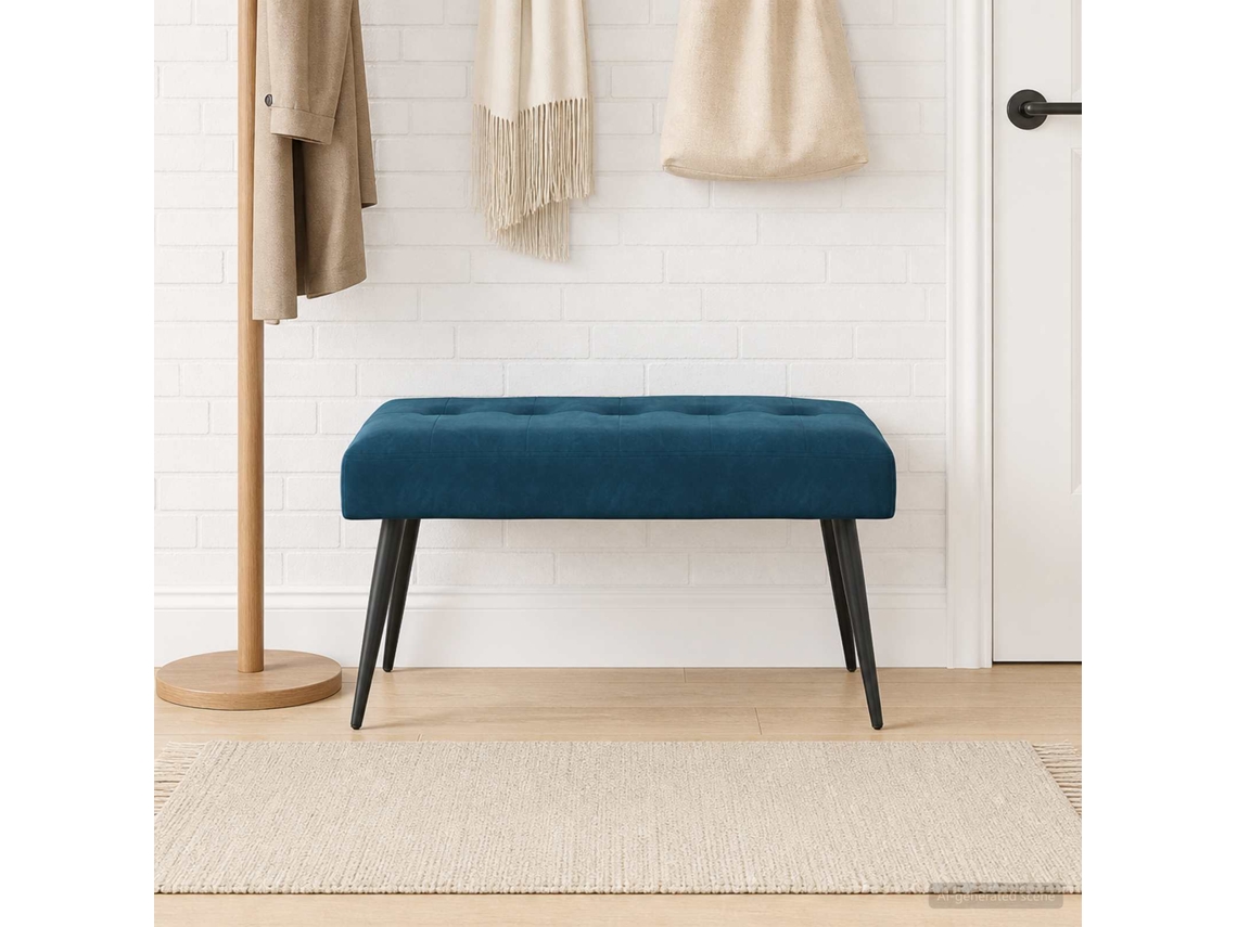Vidaxl Banco Com Botões Estofados Azul 80 X 40 X 46 Cm Veludo