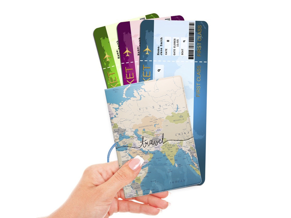 Conjunto De 2 Porta, Passaportes De Viagem N B, Capa Flip Com Fecho Elástico