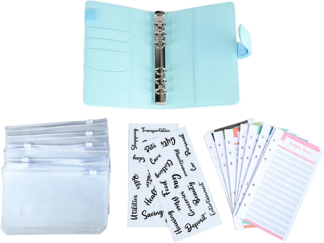 Pasta Caderno A6 Em Couro Pu Com Fecho Magnético, Bolso Cartões, Transparente, Organizador De Orçamento E