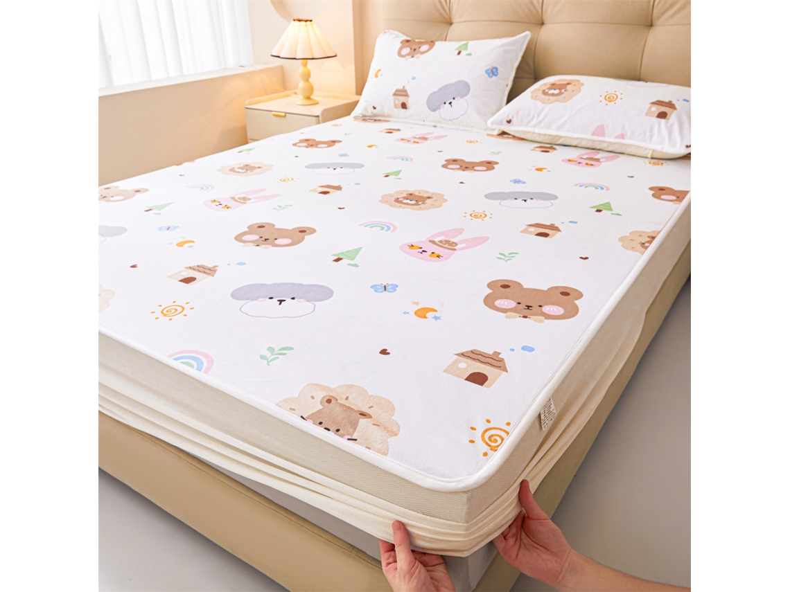 Protetor De Colchão Impermeável Czhhmart Desenhos Animados. 200cmx220cm (com Par De Fronhas) Urso