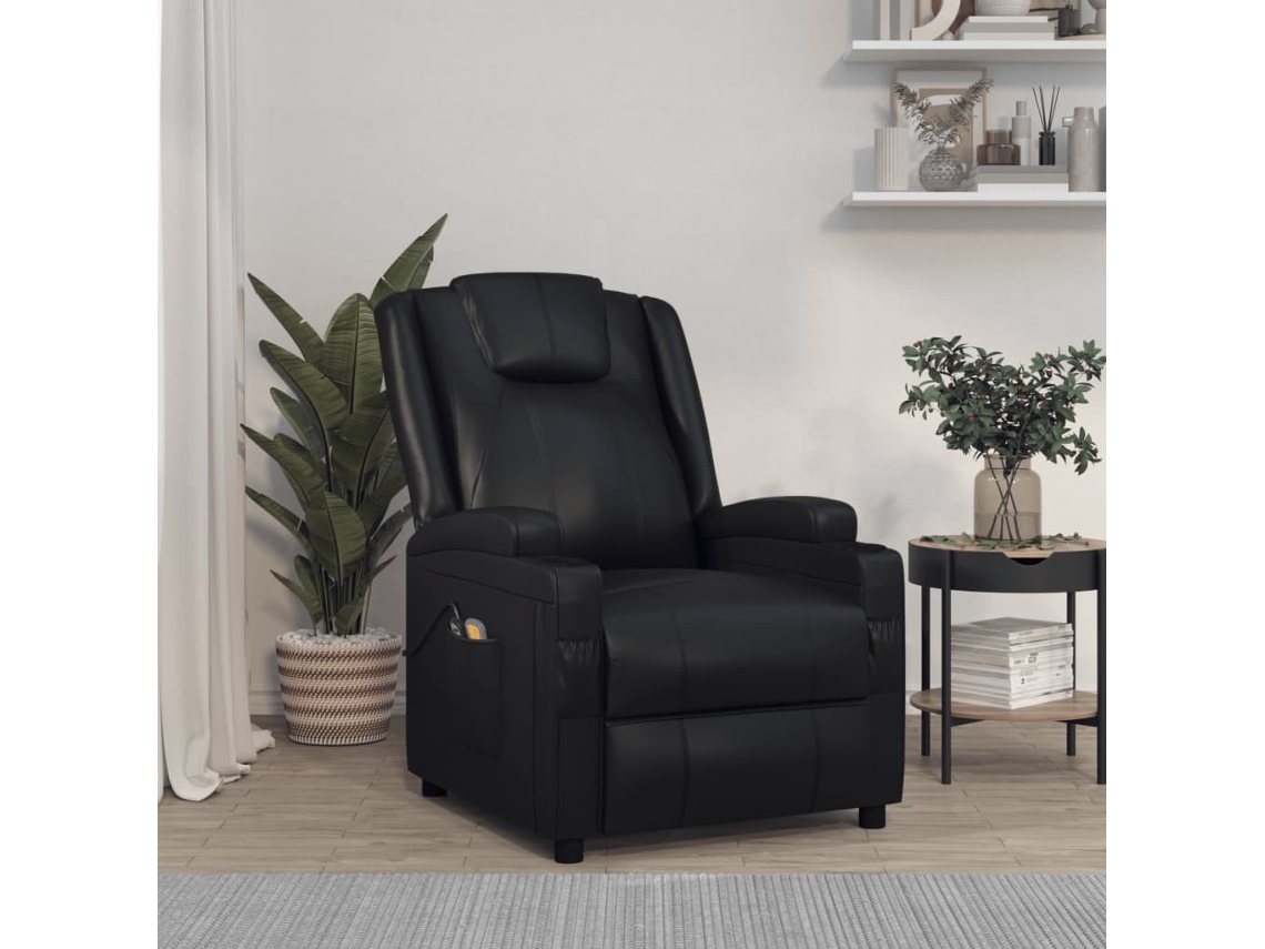 Vidaxl Poltrona De Massagens Elétrica Couro Artificial Preto