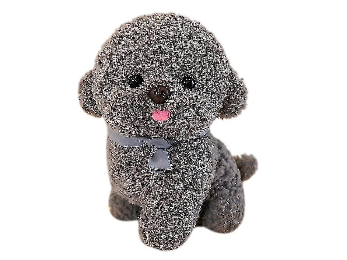 Cachorro De Pelúcia Cinza Sentado Com Laço
