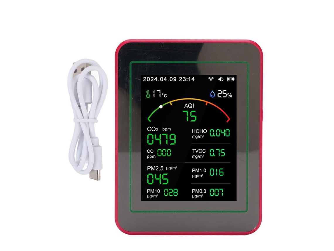 Medidor de qualidade do ar WiFi 15 em 1 YURU com tela HD de 2.8 polegadas, CO2, TVOC, HCHO, PM2.5, temperatura e umidade