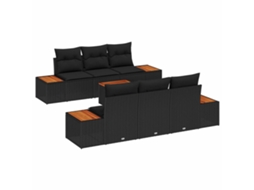 Vidaxl Conjunto De Sofá De Jardim 7 Unid. Preto Rattan Sintético