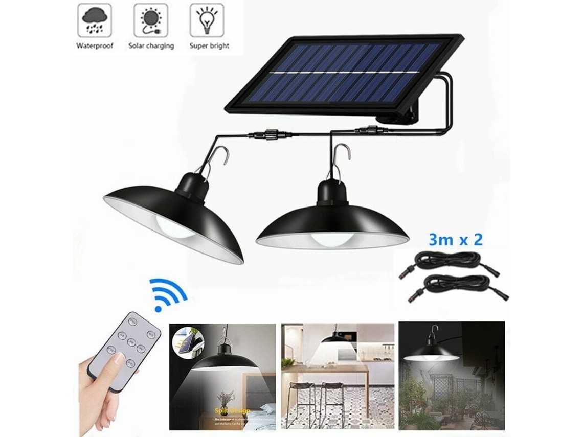 Luminárias Solares Com Controle Remoto À Prova Dágua 2 Cabeças 3 M Cabo Luz Branca