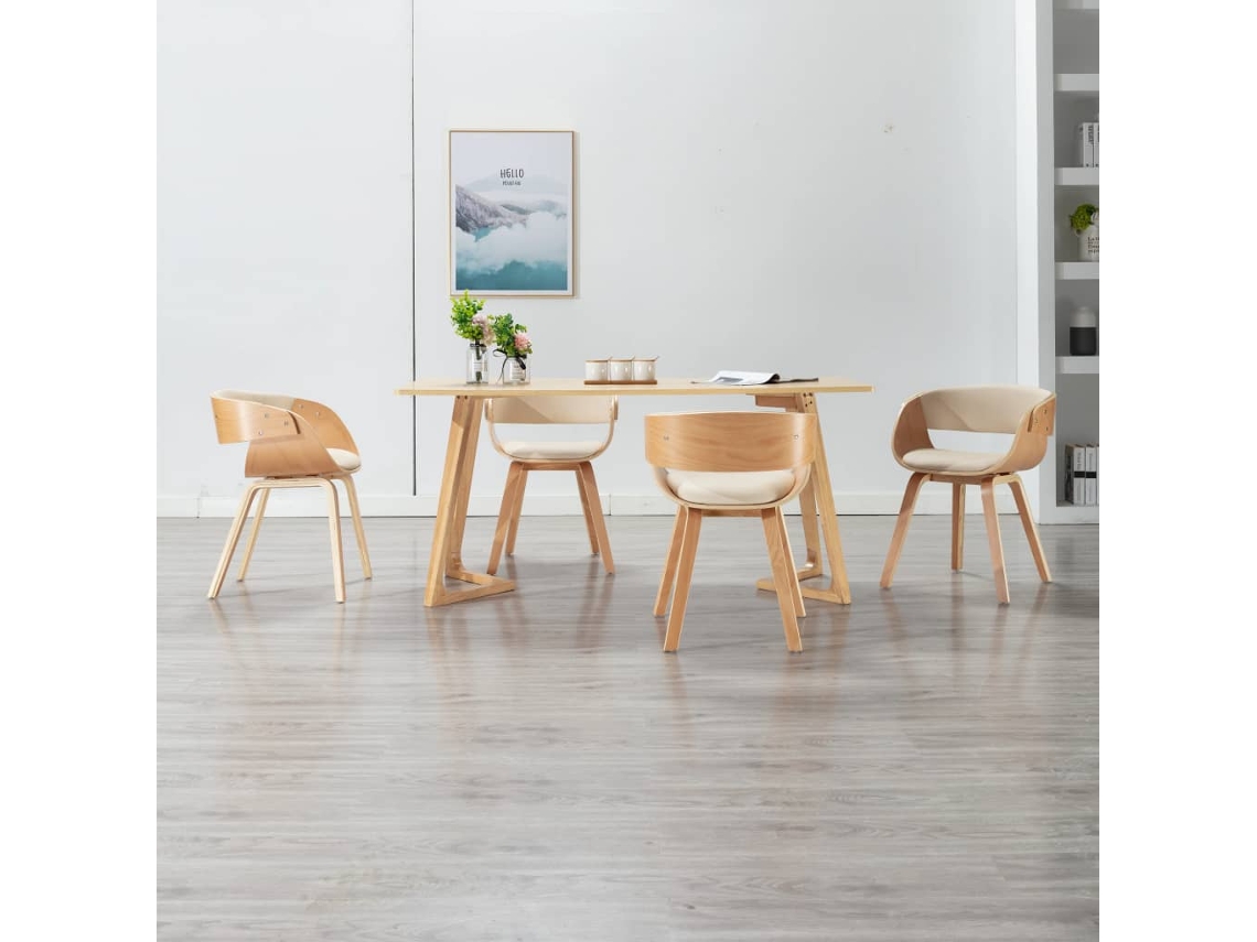Vidaxl Cadeiras Jantar 4 Pcs Madeira Curvada E Couro Artificial Creme