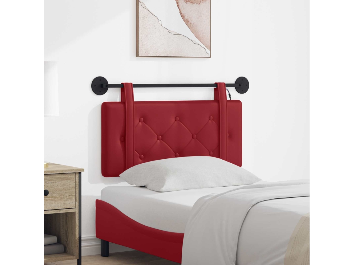 Vidaxl Cabeceira Suspensa Com Luz Led Vinho Vermelho Couro Sintético